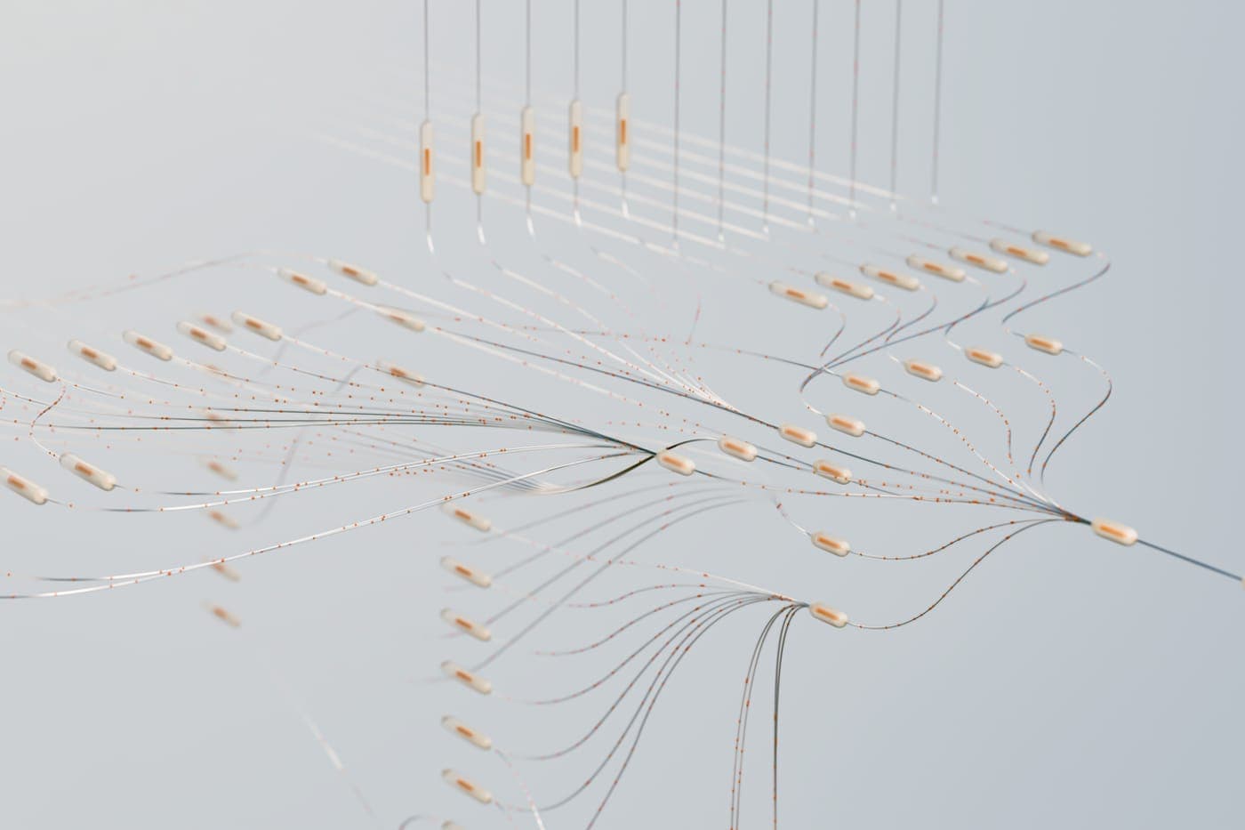 Abstract AI neural network of branching nodes and connections