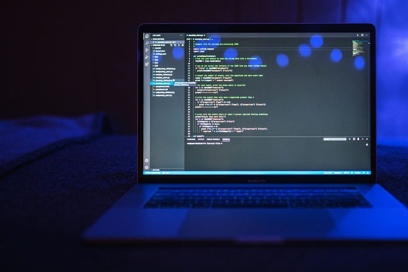 Screen of HTML markup with navigation and class attributes in bright syntax colors