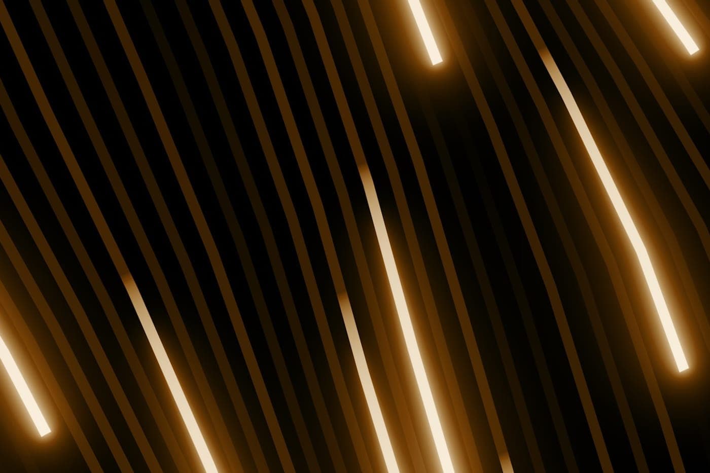 Warm amber and gold light streaks flowing on a black background like a smooth data stream