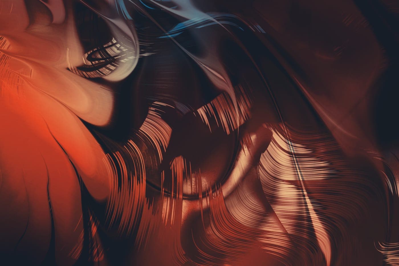 Moody abstract swirls in warm rust and blue tones